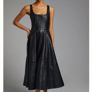NWT Anthropologie Avec Les Filles Black Faux-Leather Midi Dress, Size S